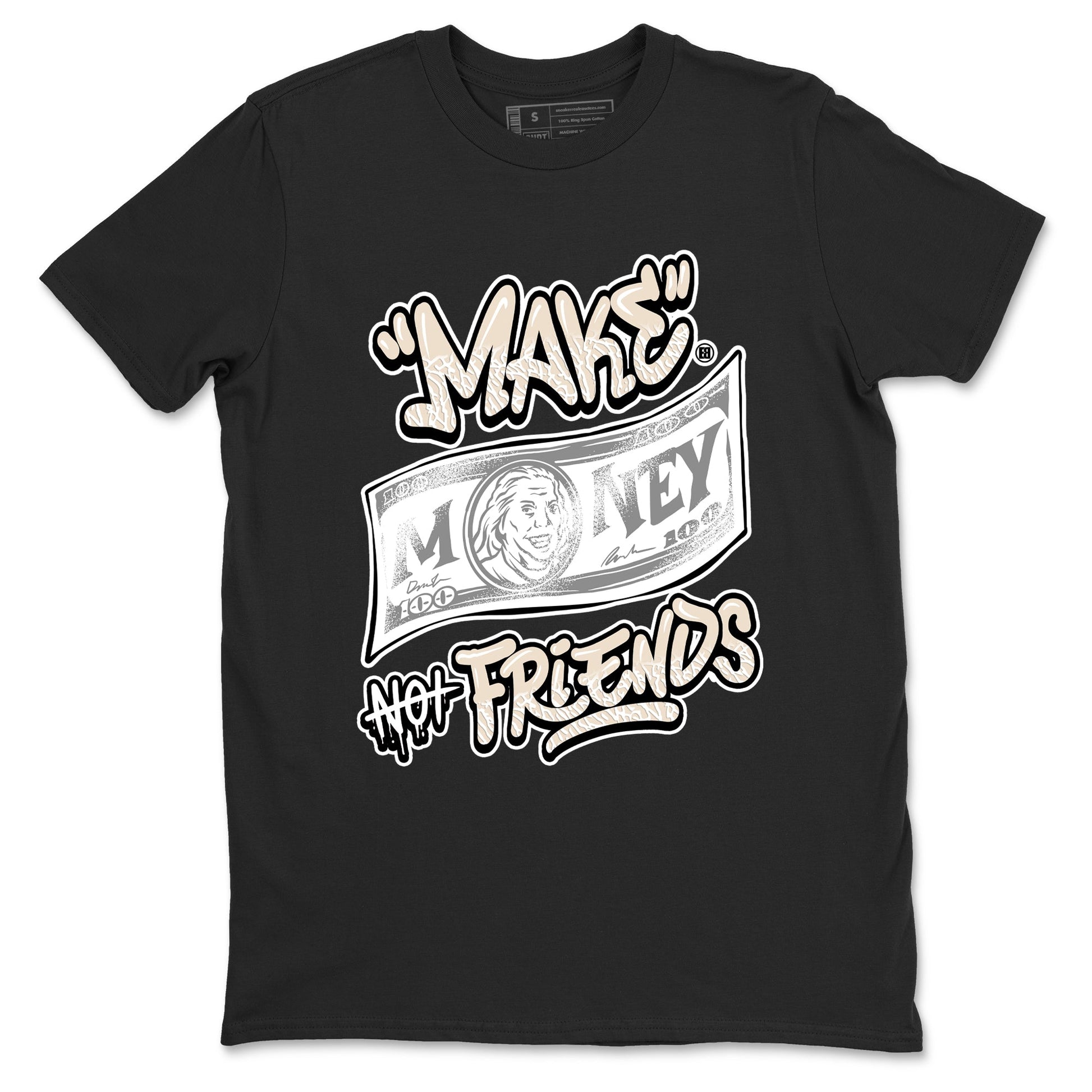 Make Money Not Friends sneaker match t-shirt styled to complete your fit with the Air Jordan 3 Pure Money sneakers, shown in Black 2.