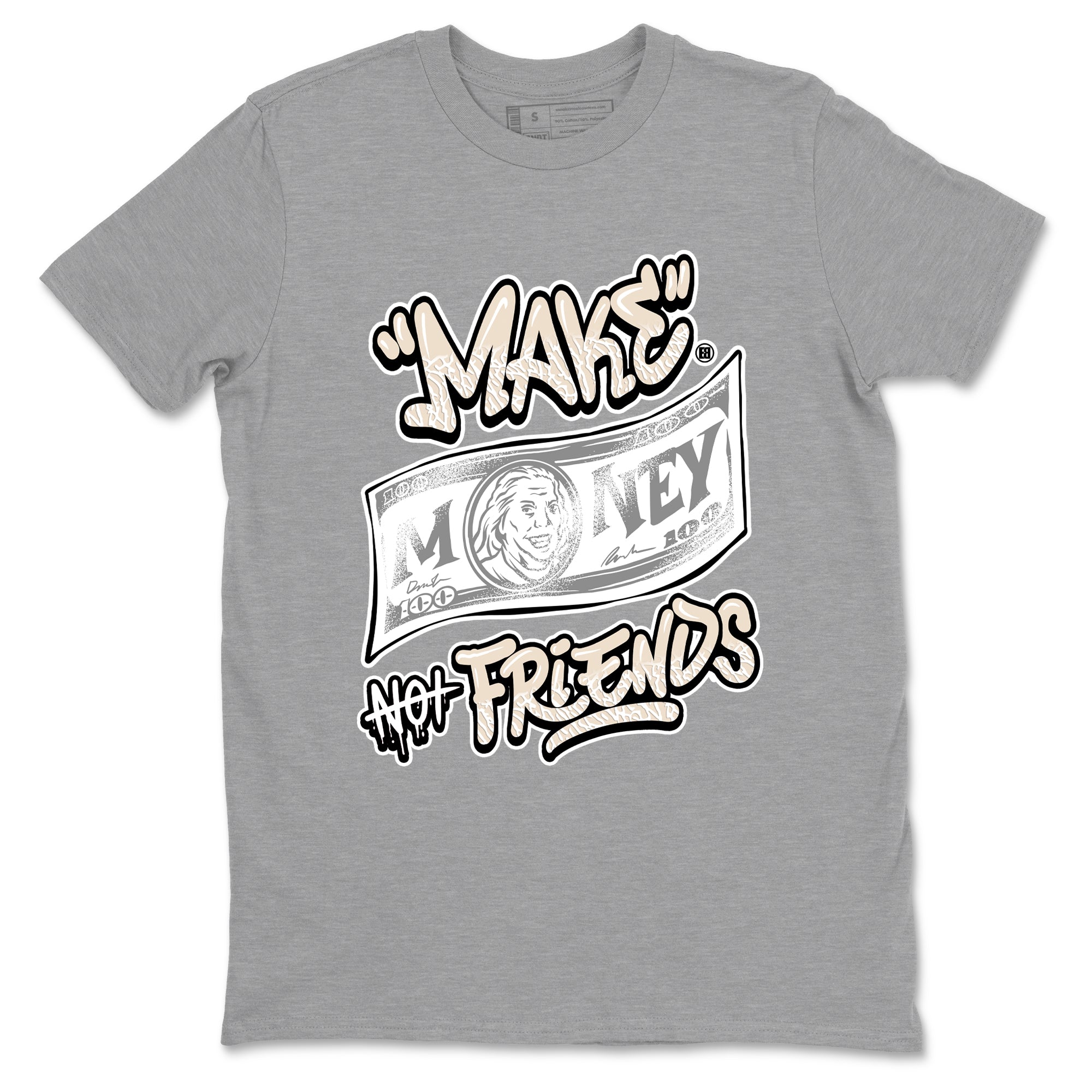 Make Money Not Friends sneaker match t-shirt styled to complete your fit with the Air Jordan 3 Pure Money sneakers, shown in Heather Grey 2.