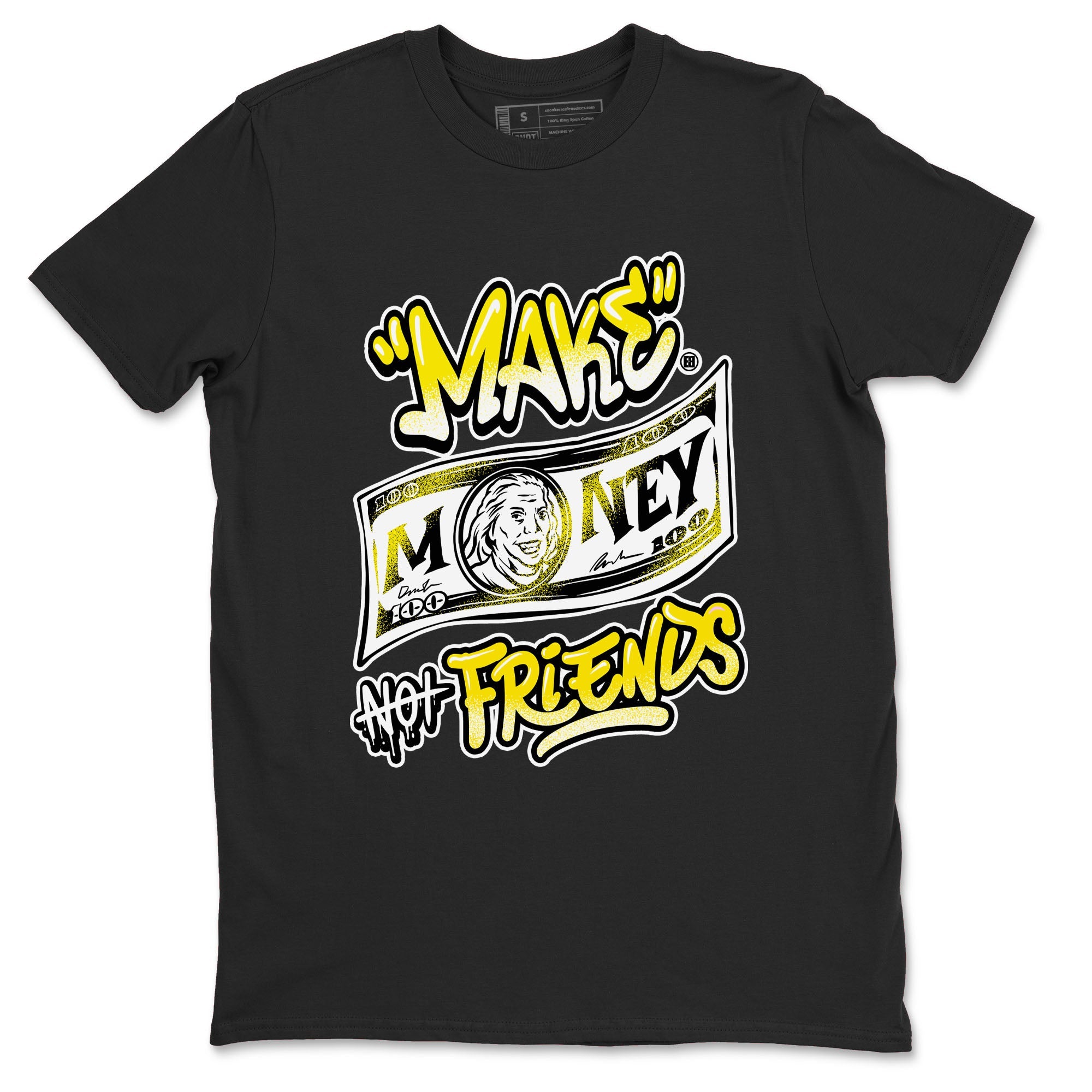 Air Jordan 4 Retro Vivid Sulfur shirt to match jordans Make Money Not Friends sneaker tees 4s Vivid Sulfur SNRT Sneaker Release Tees unisex cotton Black 2 crew neck shirt