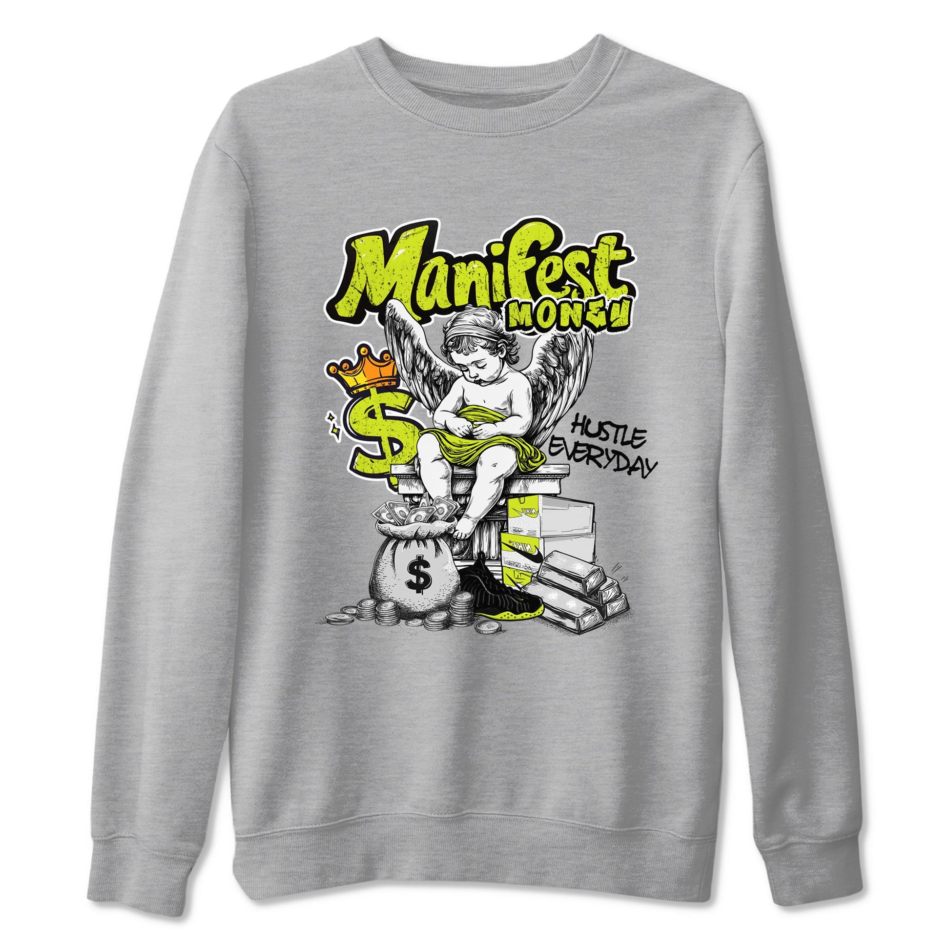 Foams One Black Volt shirts to match jordans Manifest Money sneaker match tees Air Foamposite One Black and Volt match shoes to clothes SNRT Sneaker Tees unisex cotton Heather Grey 2 shirts