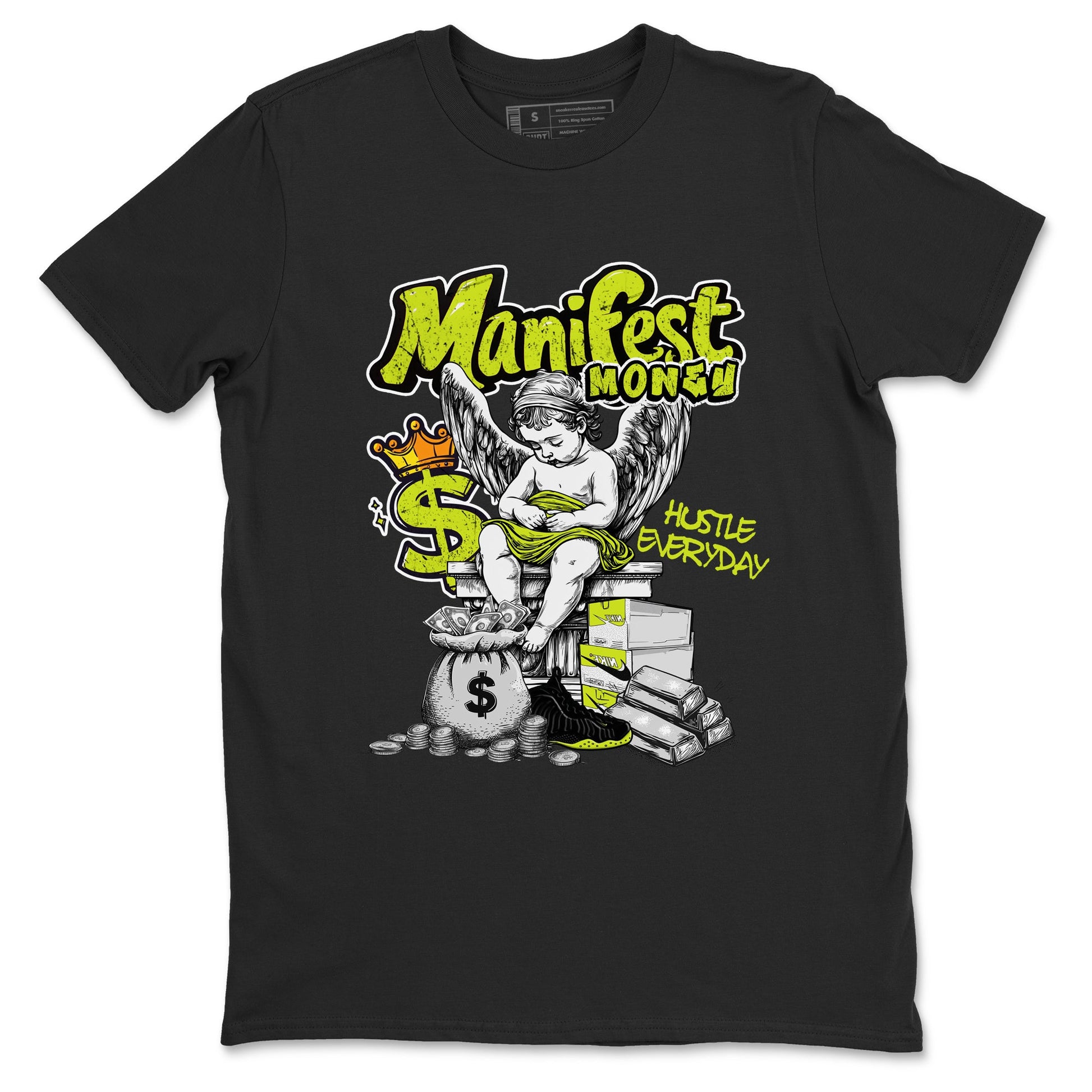 Foams One Black Volt shirts to match jordans Manifest Money sneaker match tees Air Foamposite One Black and Volt match shoes to clothes SNRT Sneaker Tees unisex cotton Black 2 shirts