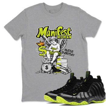 Foams One Black Volt shirts to match jordans Manifest Money sneaker match tees Air Foamposite One Black and Volt match shoes to clothes SNRT Sneaker Tees unisex cotton Heather Grey 1 shirts