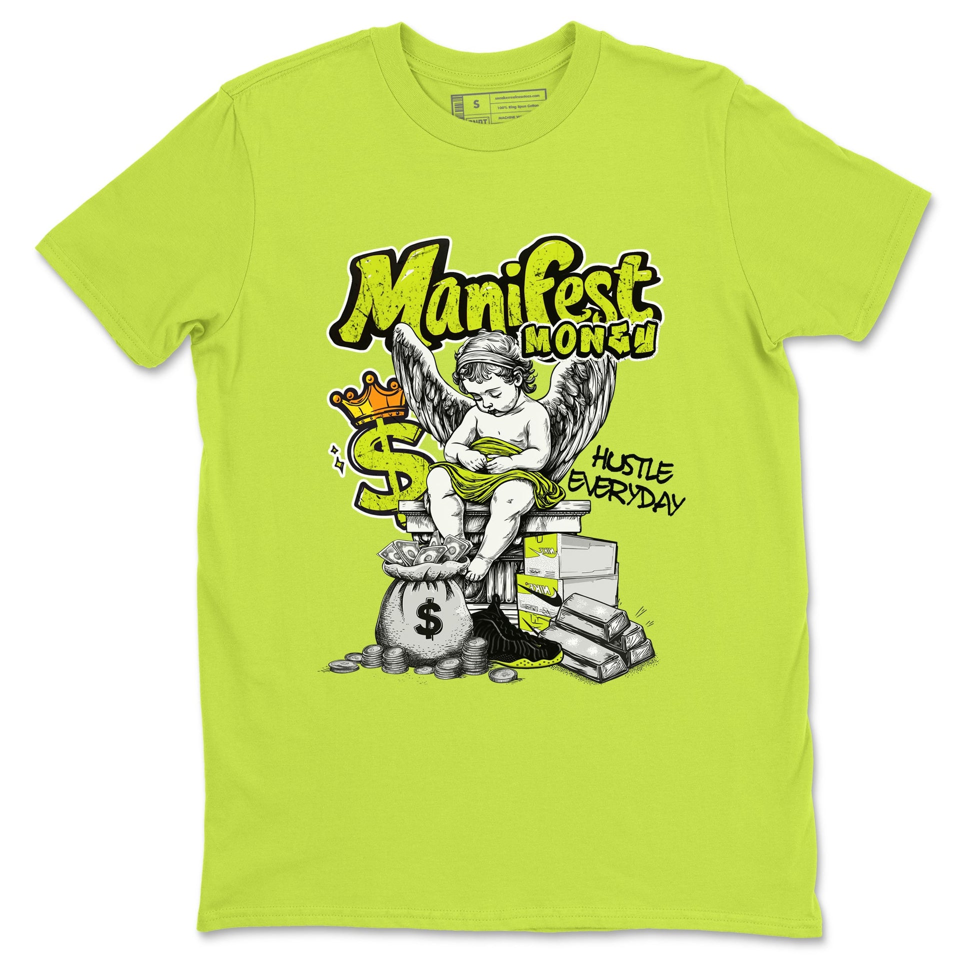 Foams One Black Volt shirts to match jordans Manifest Money sneaker match tees Air Foamposite One Black and Volt match shoes to clothes SNRT Sneaker Tees unisex cotton Safety Green 2 shirts