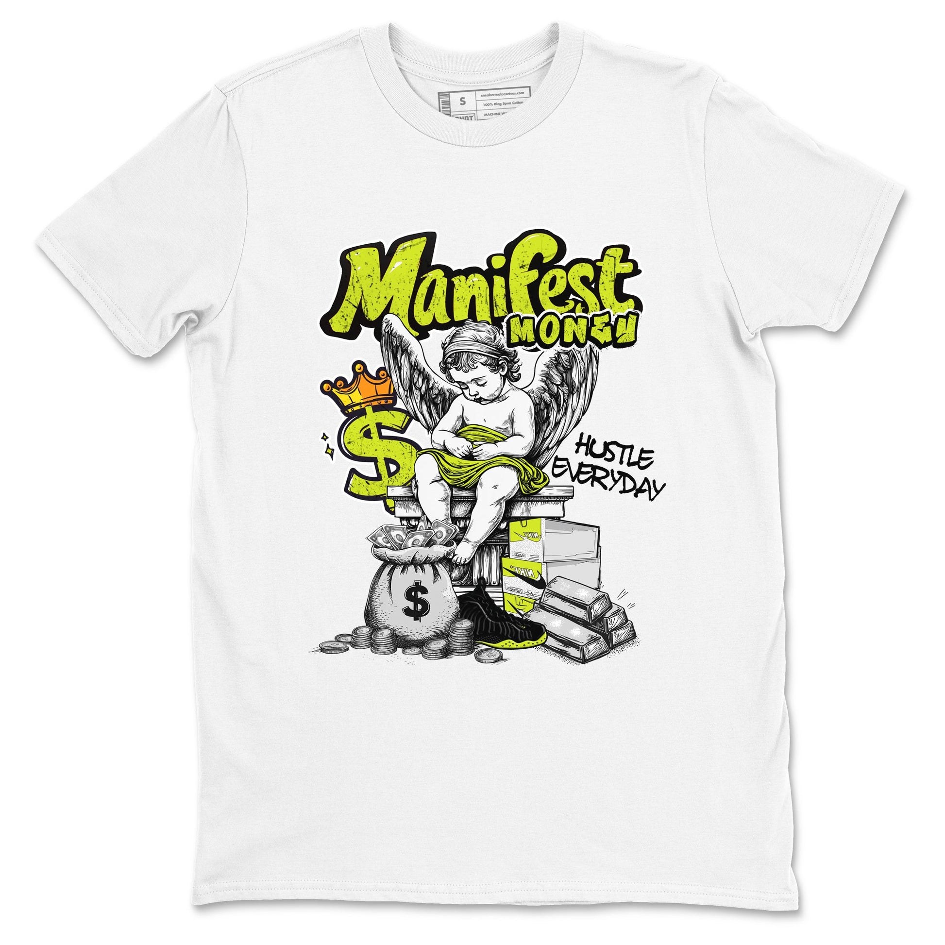 Foams One Black Volt shirts to match jordans Manifest Money sneaker match tees Air Foamposite One Black and Volt match shoes to clothes SNRT Sneaker Tees unisex cotton White 2 shirts