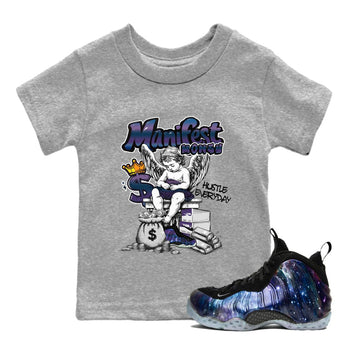Foams One Galaxy shirts to match jordans Manifest Money best t shirts to wear with jordans Air Foamposite One Galaxy match shoes to clothes SNRT Sneaker Tees Youth Baby Heather Grey 1 tee