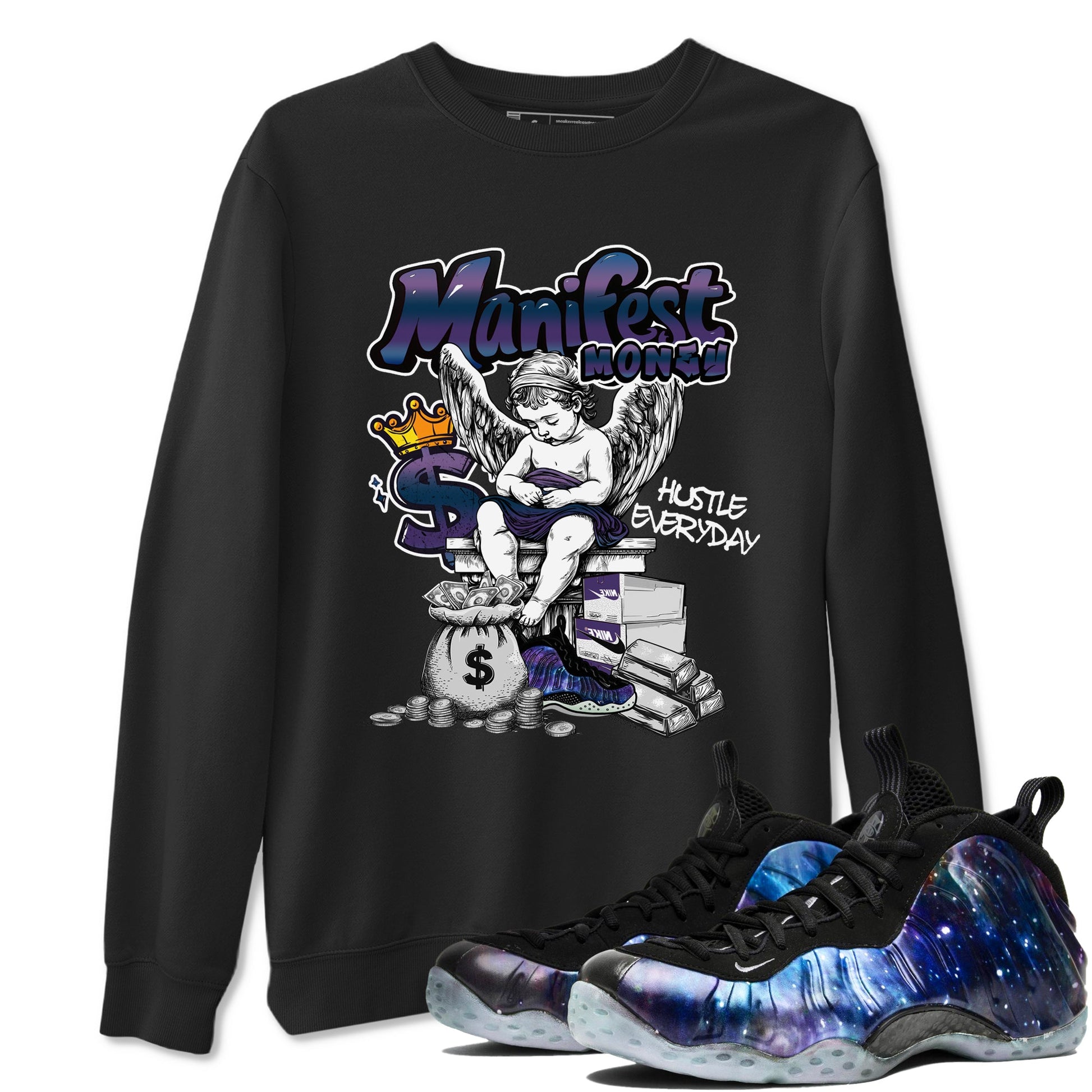 Foams One Galaxy shirts to match jordans Manifest Money best t shirts to wear with jordans Air Foamposite One Galaxy match shoes to clothes SNRT Sneaker Tees unisex cotton Black 1 shirts