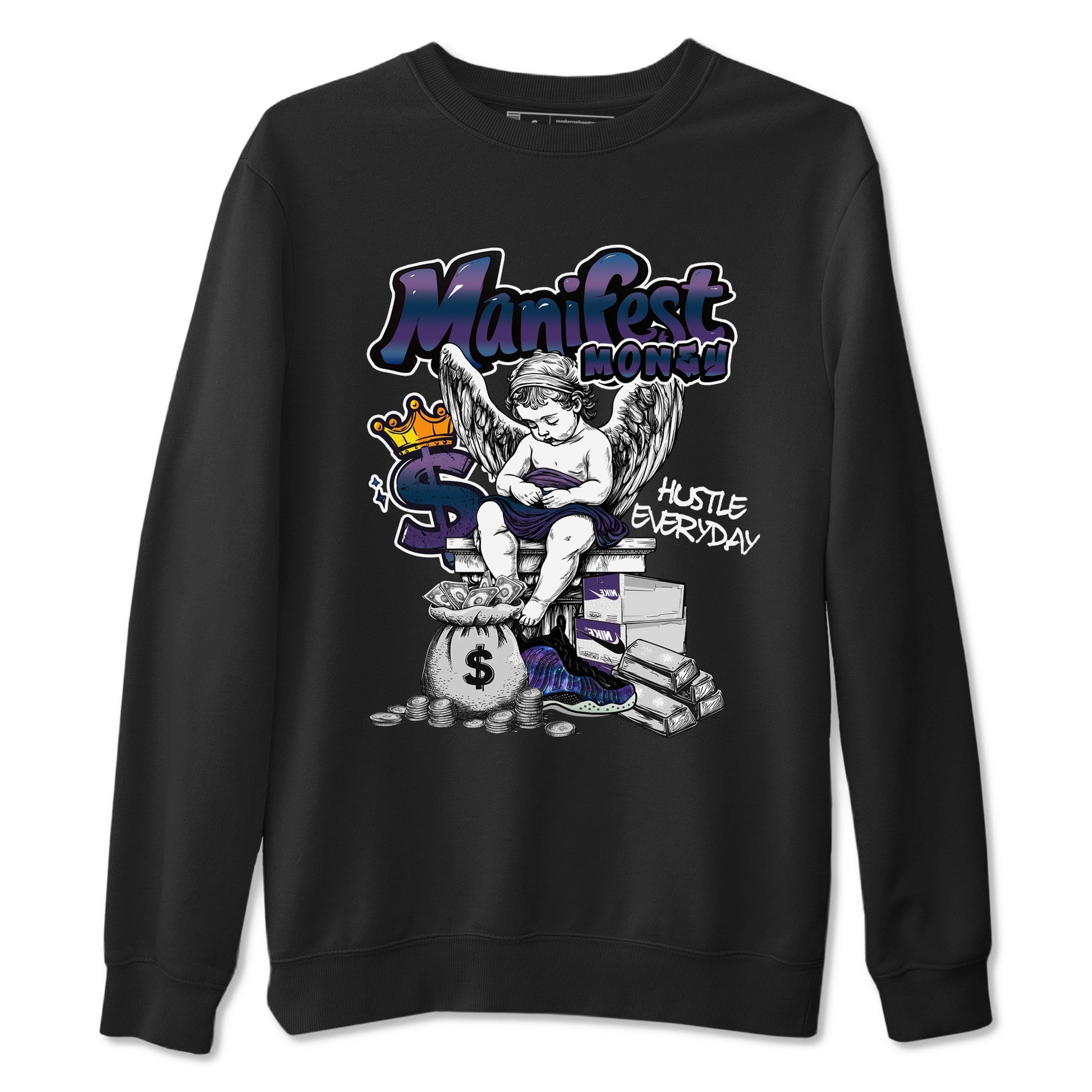 Foams One Galaxy shirts to match jordans Manifest Money best t shirts to wear with jordans Air Foamposite One Galaxy match shoes to clothes SNRT Sneaker Tees unisex cotton Black 2 shirts