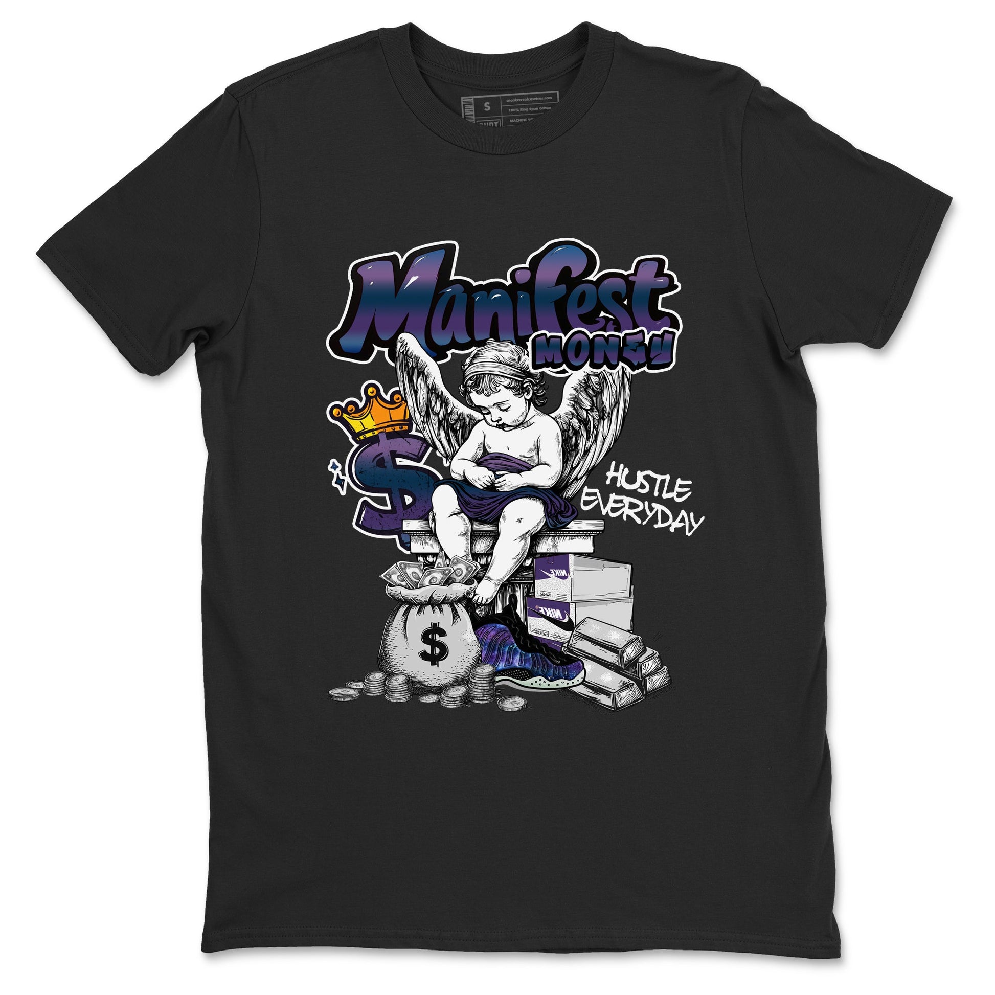 Foams One Galaxy shirts to match jordans Manifest Money best t shirts to wear with jordans Air Foamposite One Galaxy match shoes to clothes SNRT Sneaker Tees unisex cotton Black 2 shirts