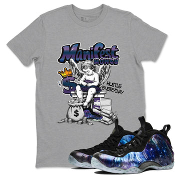 Foams One Galaxy shirts to match jordans Manifest Money best t shirts to wear with jordans Air Foamposite One Galaxy match shoes to clothes SNRT Sneaker Tees unisex cotton Heather Grey 1 shirts