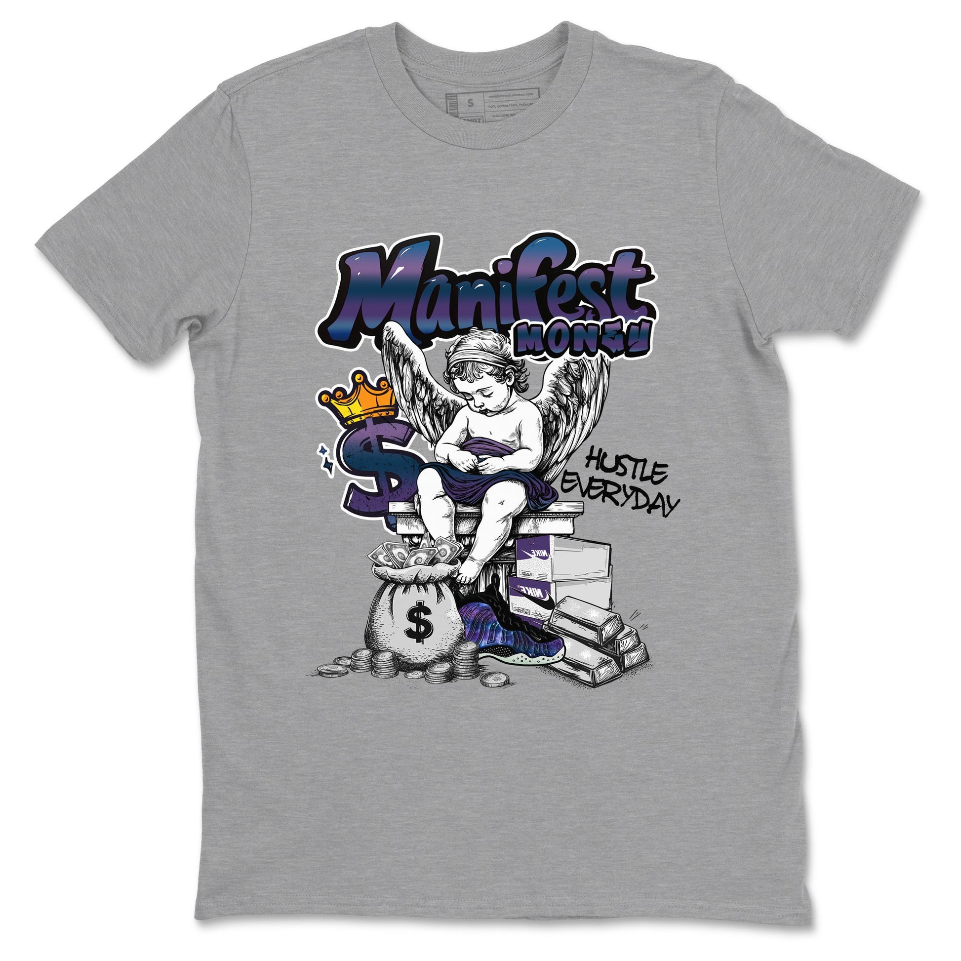 Foams One Galaxy shirts to match jordans Manifest Money best t shirts to wear with jordans Air Foamposite One Galaxy match shoes to clothes SNRT Sneaker Tees unisex cotton Heather Grey 2 shirts