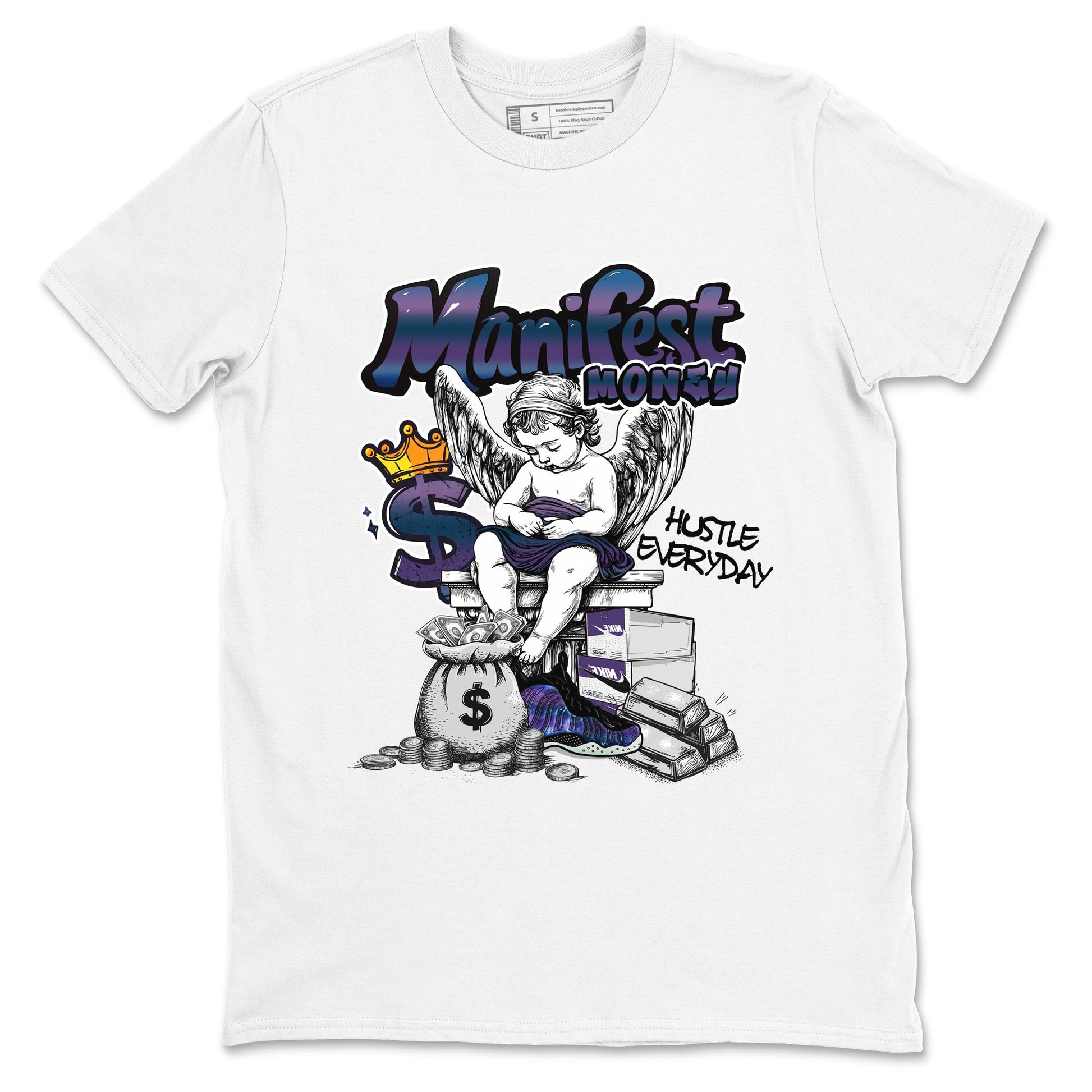 Foams One Galaxy shirts to match jordans Manifest Money best t shirts to wear with jordans Air Foamposite One Galaxy match shoes to clothes SNRT Sneaker Tees unisex cotton White 2 shirts