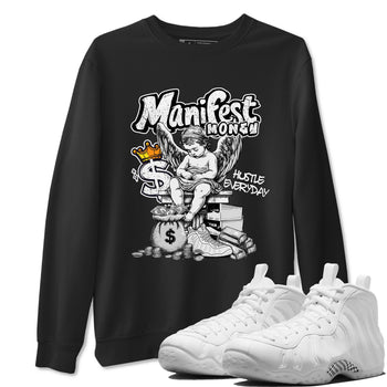 Manifest Money sneaker match t-shirt styled to complete your fit with the Air Foamposite One Triple White sneakers, shown in Black 1.