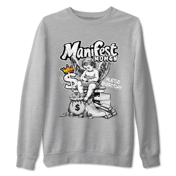 Manifest Money sneaker match t-shirt styled to complete your fit with the Air Foamposite One Triple White sneakers, shown in Heather Grey 2.