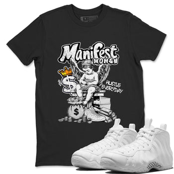 Manifest Money sneaker match t-shirt styled to complete your fit with the Air Foamposite One Triple White sneakers, shown in Black 1.