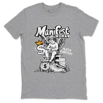 Manifest Money sneaker match t-shirt styled to complete your fit with the Air Foamposite One Triple White sneakers, shown in Heather Grey 2.