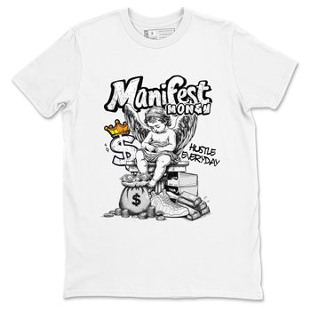Manifest Money sneaker match t-shirt styled to complete your fit with the Air Foamposite One Triple White sneakers, shown in White 2.