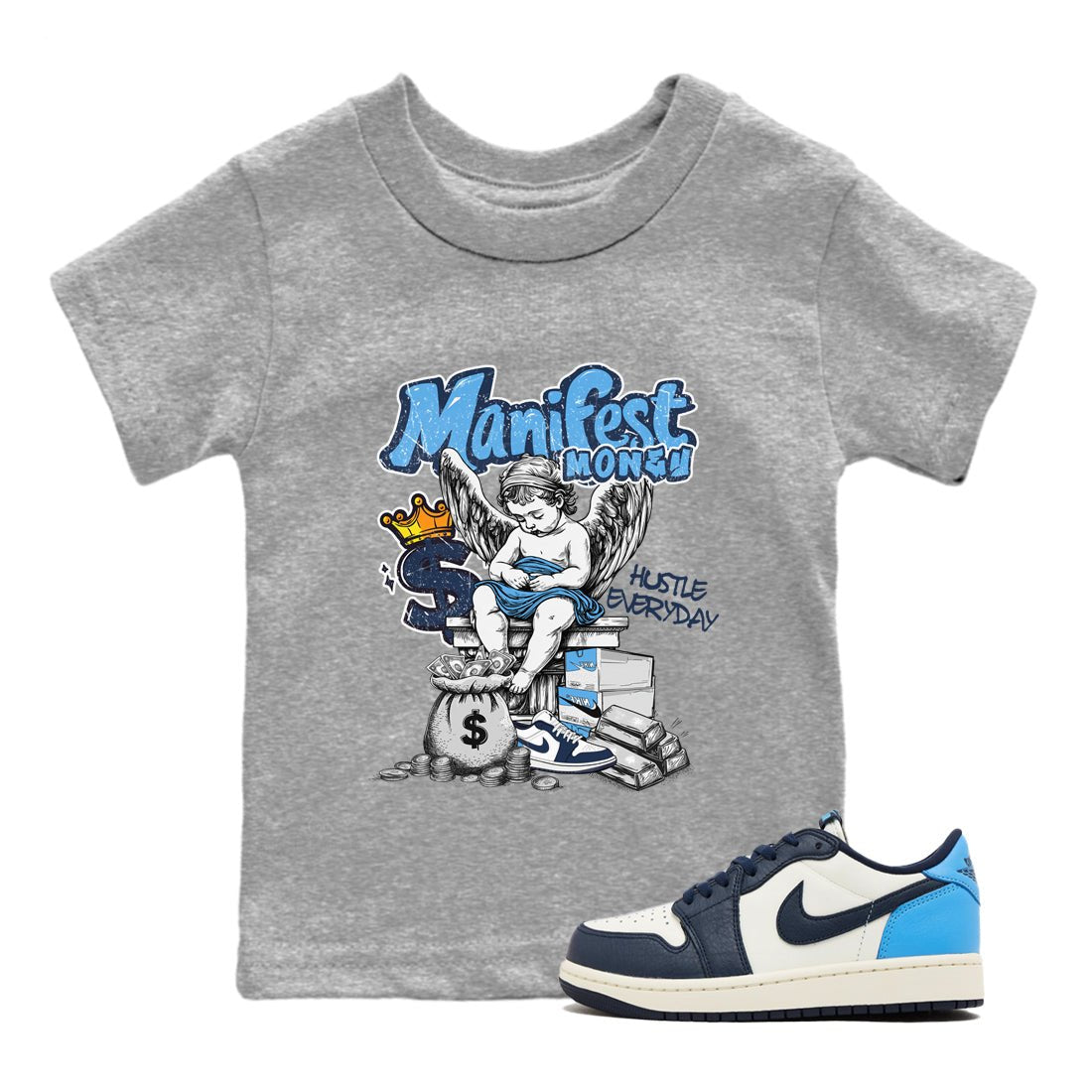 1s Obsidian shirts to match jordans Manifest Money shirts to match Jordans AJ1 Retro Low OG Obsidian match shoes to clothes SNRT Sneaker Tees Youth Baby Heather Grey 1 tee