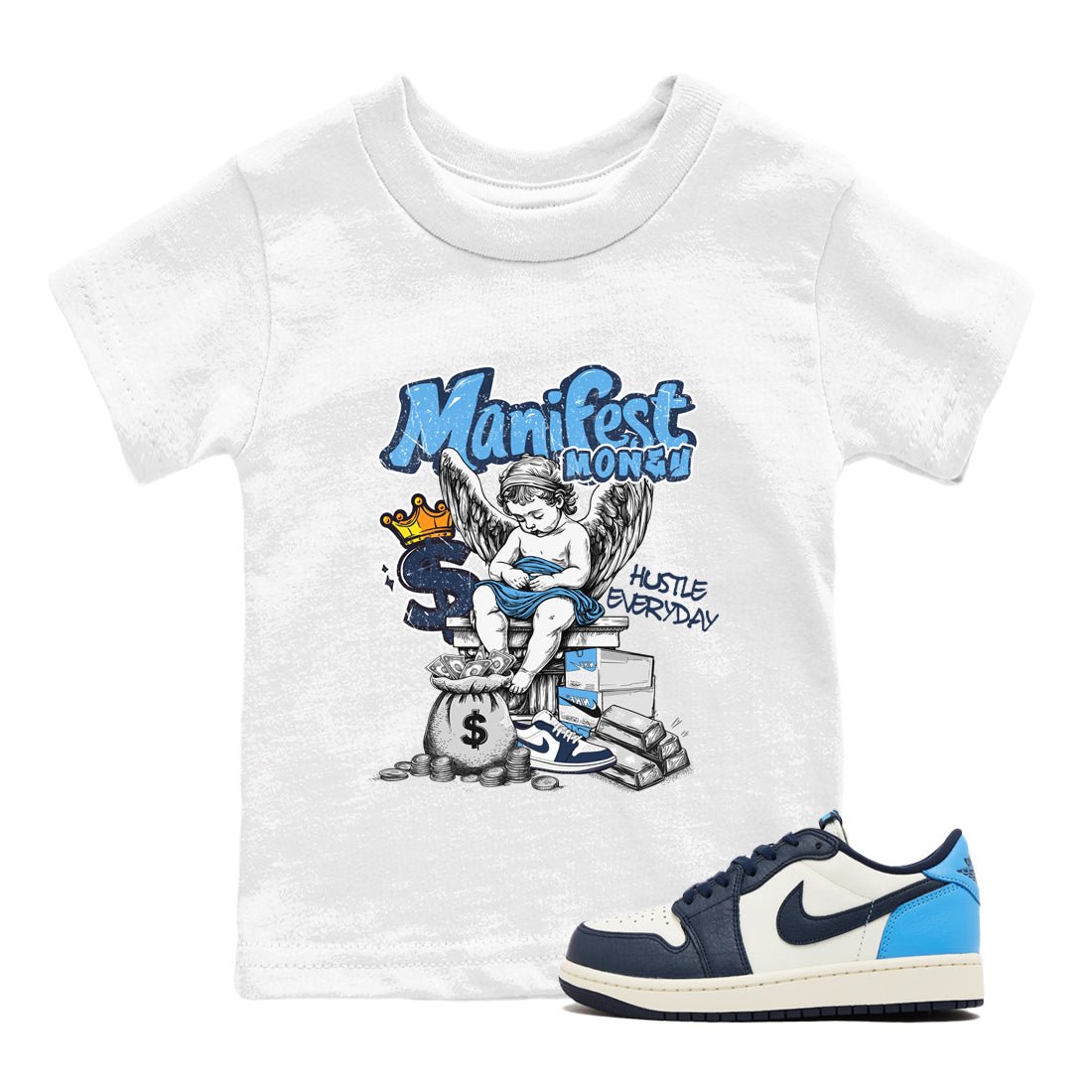 1s Obsidian shirts to match jordans Manifest Money shirts to match Jordans AJ1 Retro Low OG Obsidian match shoes to clothes SNRT Sneaker Tees Youth Baby White 1 tee