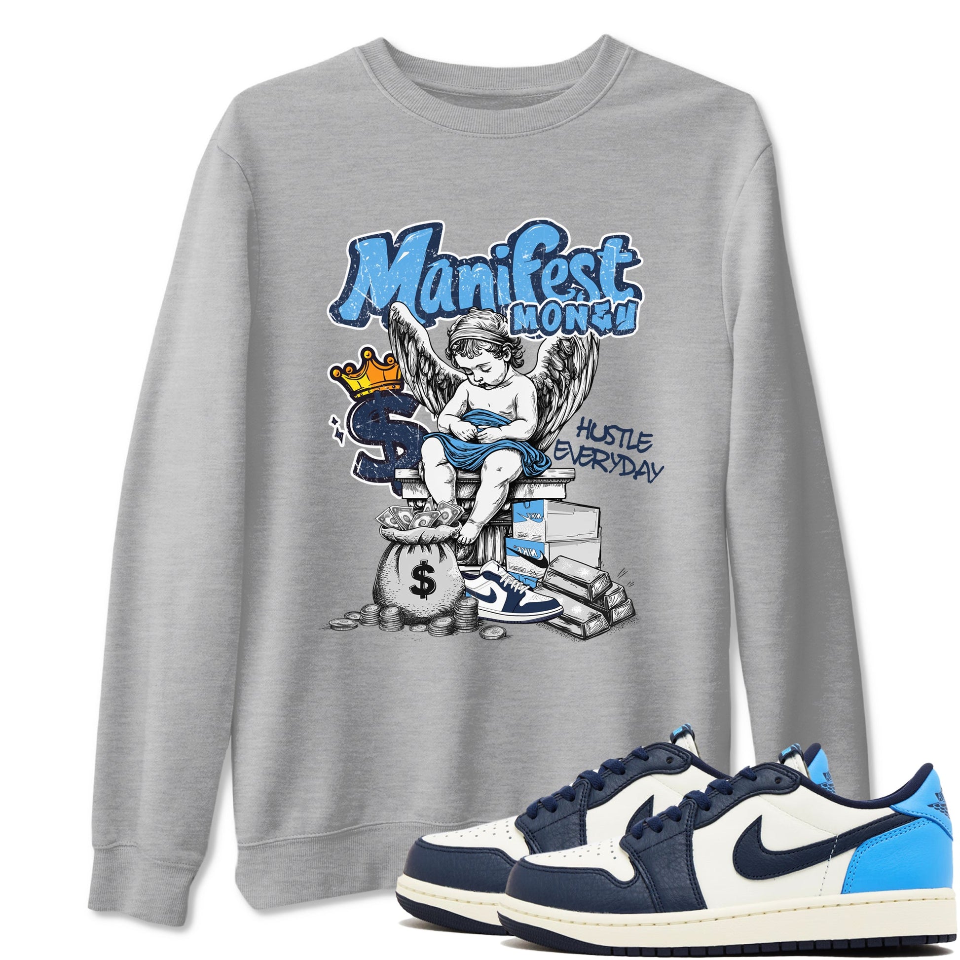 1s Obsidian shirts to match jordans Manifest Money shirts to match Jordans AJ1 Retro Low OG Obsidian match shoes to clothes SNRT Sneaker Tees unisex cotton Heather Grey 1 shirts
