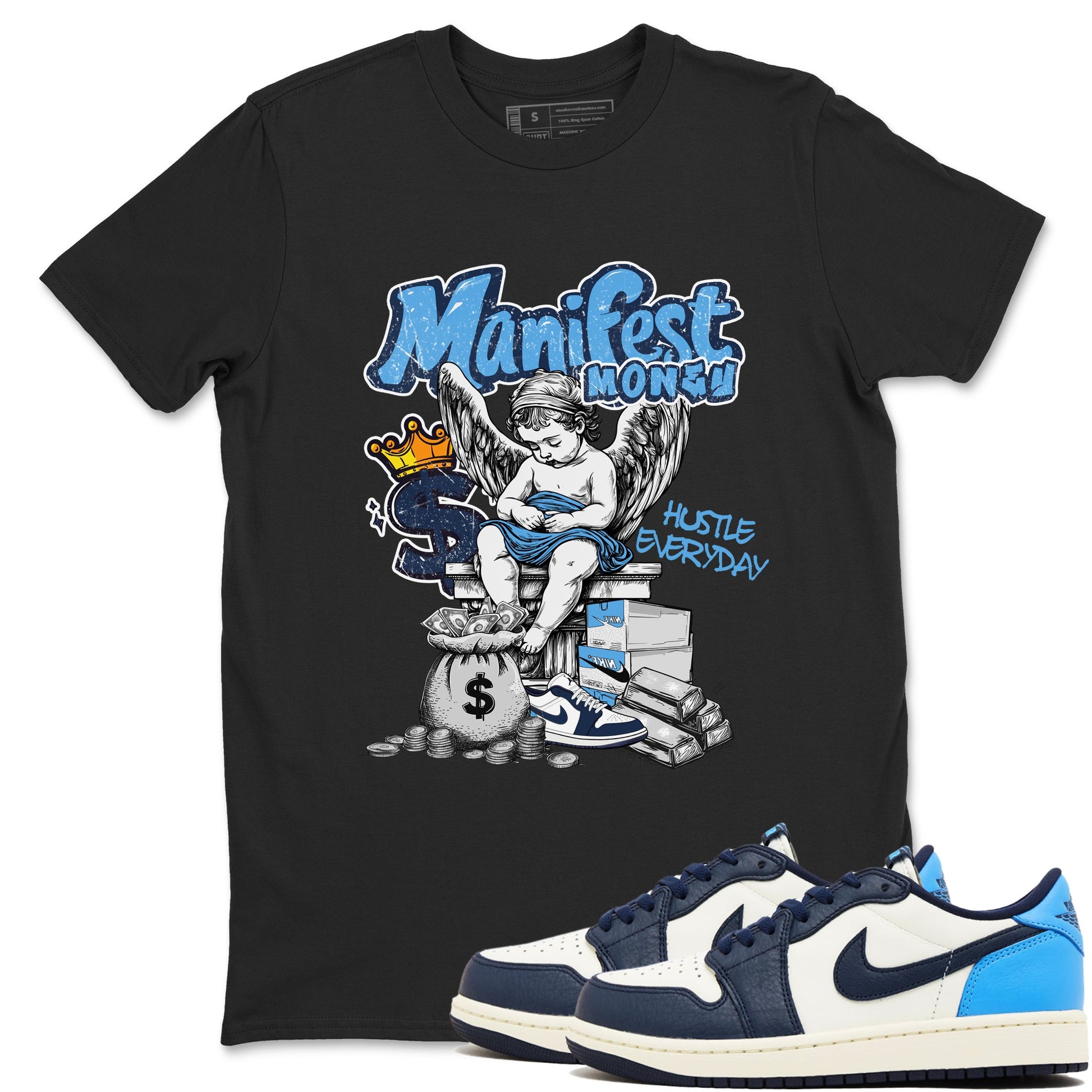 1s Obsidian shirts to match jordans Manifest Money shirts to match Jordans AJ1 Retro Low OG Obsidian match shoes to clothes SNRT Sneaker Tees unisex cotton Black 1 shirts