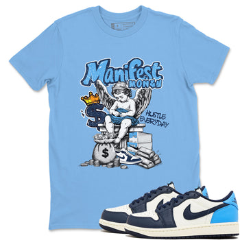1s Obsidian shirts to match jordans Manifest Money shirts to match Jordans AJ1 Retro Low OG Obsidian match shoes to clothes SNRT Sneaker Tees unisex cotton Carolina Blue 1 shirts