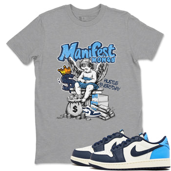 1s Obsidian shirts to match jordans Manifest Money shirts to match Jordans AJ1 Retro Low OG Obsidian match shoes to clothes SNRT Sneaker Tees unisex cotton Heather Grey 1 shirts