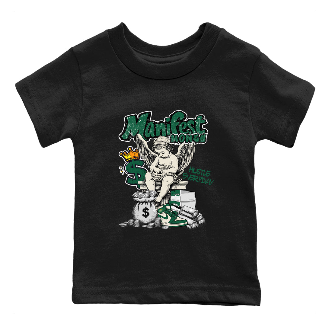 Sneaker Threads – Sneaker Tees To Match Air Jordan 1 Pro Green – Manifest Money Youth Graphic Tee Black 2. Perfect for Jordan releases 2025 colorways.