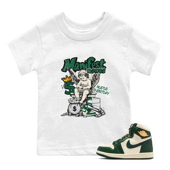 Sneaker Threads – Sneaker Tees To Match Air Jordan 1 Pro Green – Manifest Money Youth Graphic Tee White 1. Perfect for Jordan releases 2025 colorways.