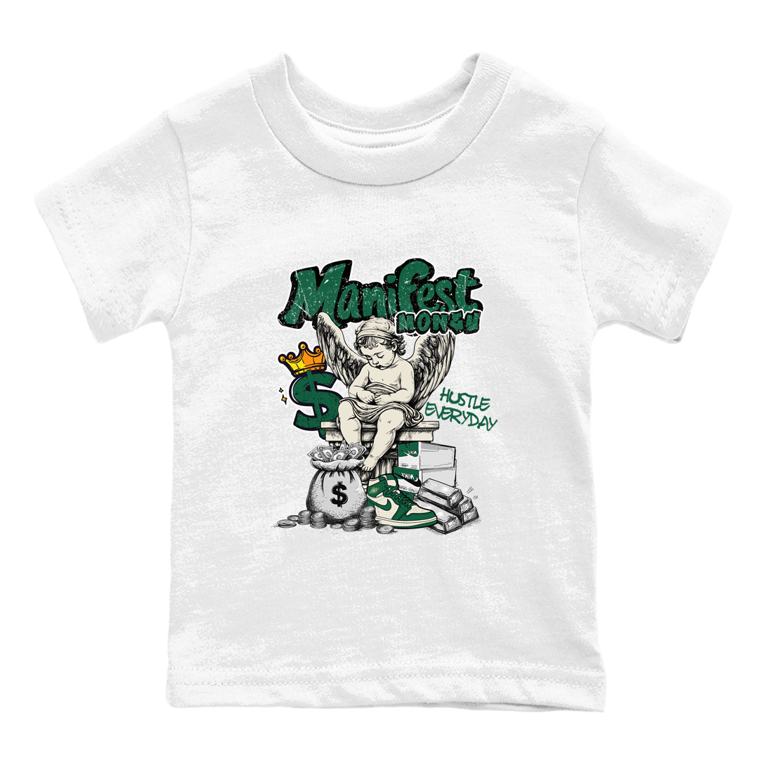 Sneaker Threads – Sneaker Tees To Match Air Jordan 1 Pro Green – Manifest Money Youth Graphic Tee White 2. Perfect for Jordan releases 2025 colorways.