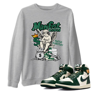 Sneaker Threads – Sneaker Tees To Match Air Jordan 1 Pro Green – Manifest Money Graphic Tee Heather Grey 1. Perfect for Jordan releases 2025 colorways.