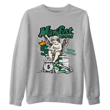 Sneaker Threads – Sneaker Tees To Match Air Jordan 1 Pro Green – Manifest Money Graphic Tee Heather Grey 2. Perfect for Jordan releases 2025 colorways.