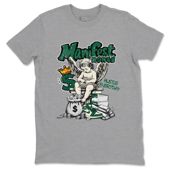 Sneaker Threads – Sneaker Tees To Match Air Jordan 1 Pro Green – Manifest Money Graphic Tee Heather Grey 2. Perfect for Jordan releases 2025 colorways.