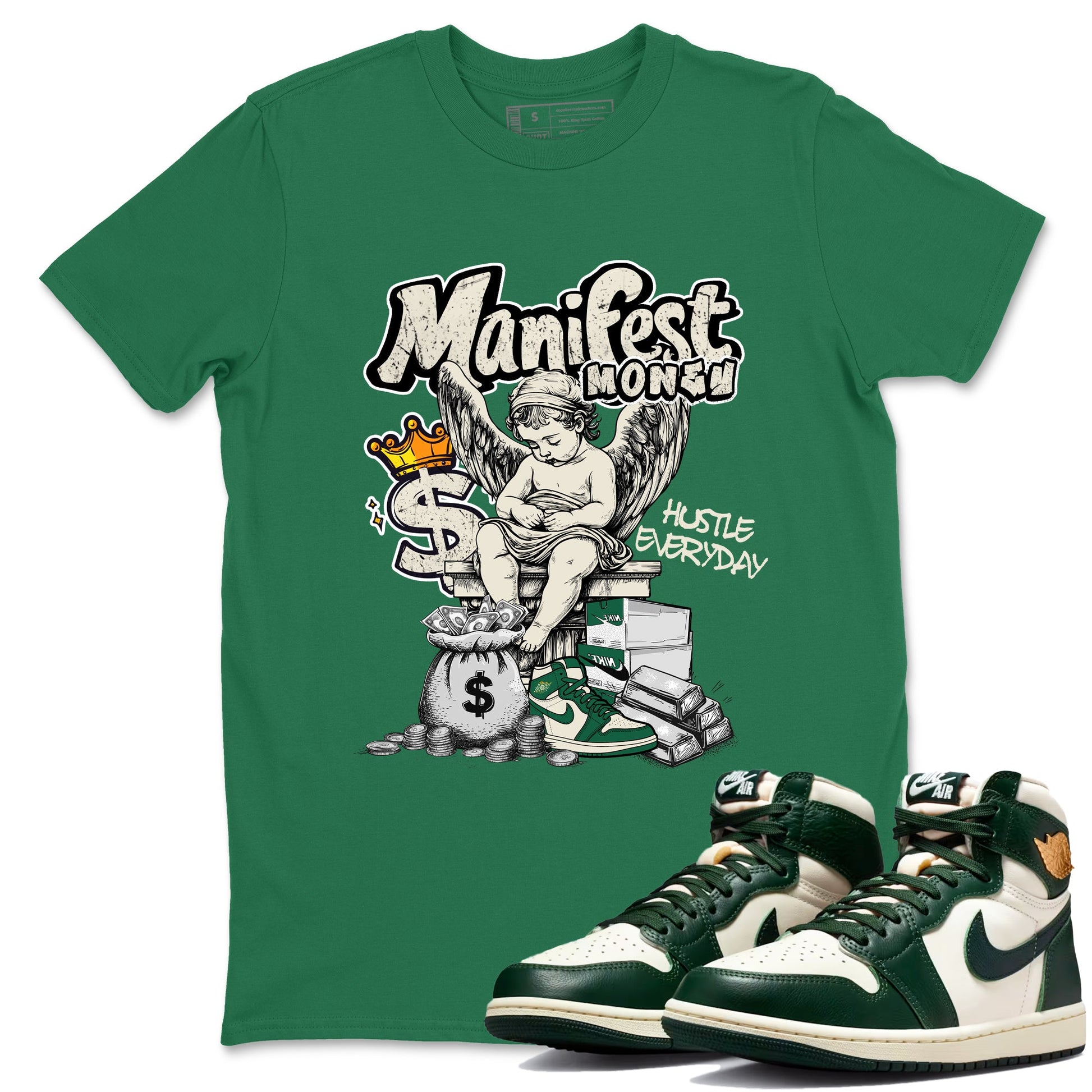 Sneaker Threads – Sneaker Tees To Match Air Jordan 1 Pro Green – Manifest Money Graphic Tee Kelly Green 1. Perfect for Jordan releases 2025 colorways.