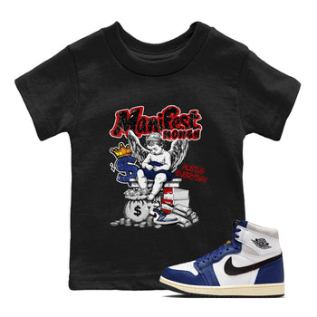 1s Rare Air shirts to match jordans Manifest Money sneaker match tees Air Jordan 1 High OG Rare Air Deep Royal Blue match shoes to clothes SNRT Sneaker Tees Youth Baby Black 1 tee