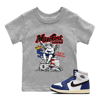 1s Rare Air shirts to match jordans Manifest Money sneaker match tees Air Jordan 1 High OG Rare Air Deep Royal Blue match shoes to clothes SNRT Sneaker Tees Youth Baby Heather Grey 1 tee