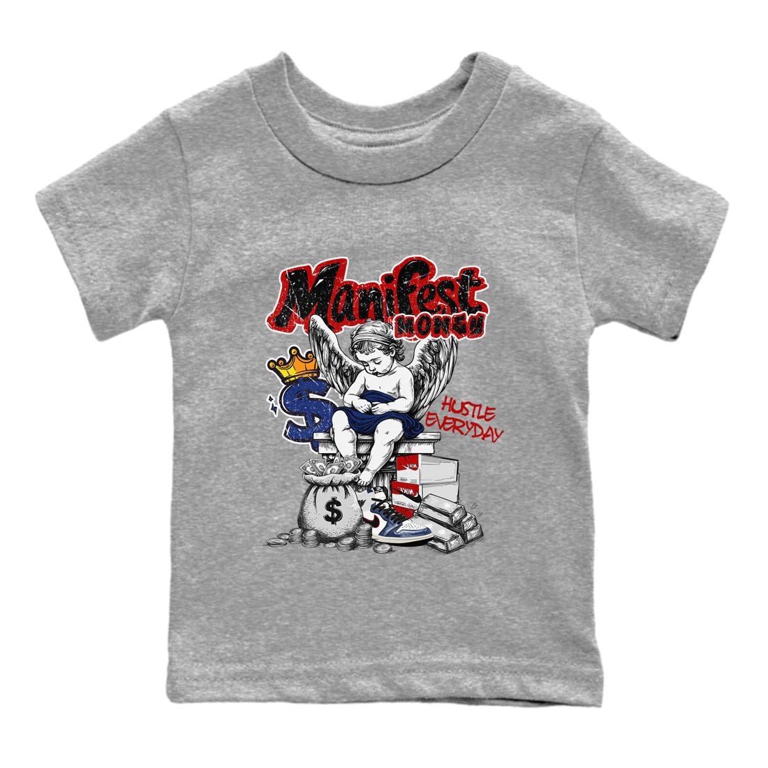 1s Rare Air shirts to match jordans Manifest Money sneaker match tees Air Jordan 1 High OG Rare Air Deep Royal Blue match shoes to clothes SNRT Sneaker Tees Youth Baby Heather Grey 2 tee