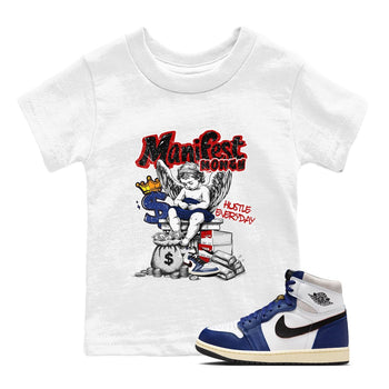 1s Rare Air shirts to match jordans Manifest Money sneaker match tees Air Jordan 1 High OG Rare Air Deep Royal Blue match shoes to clothes SNRT Sneaker Tees Youth Baby White 1 tee