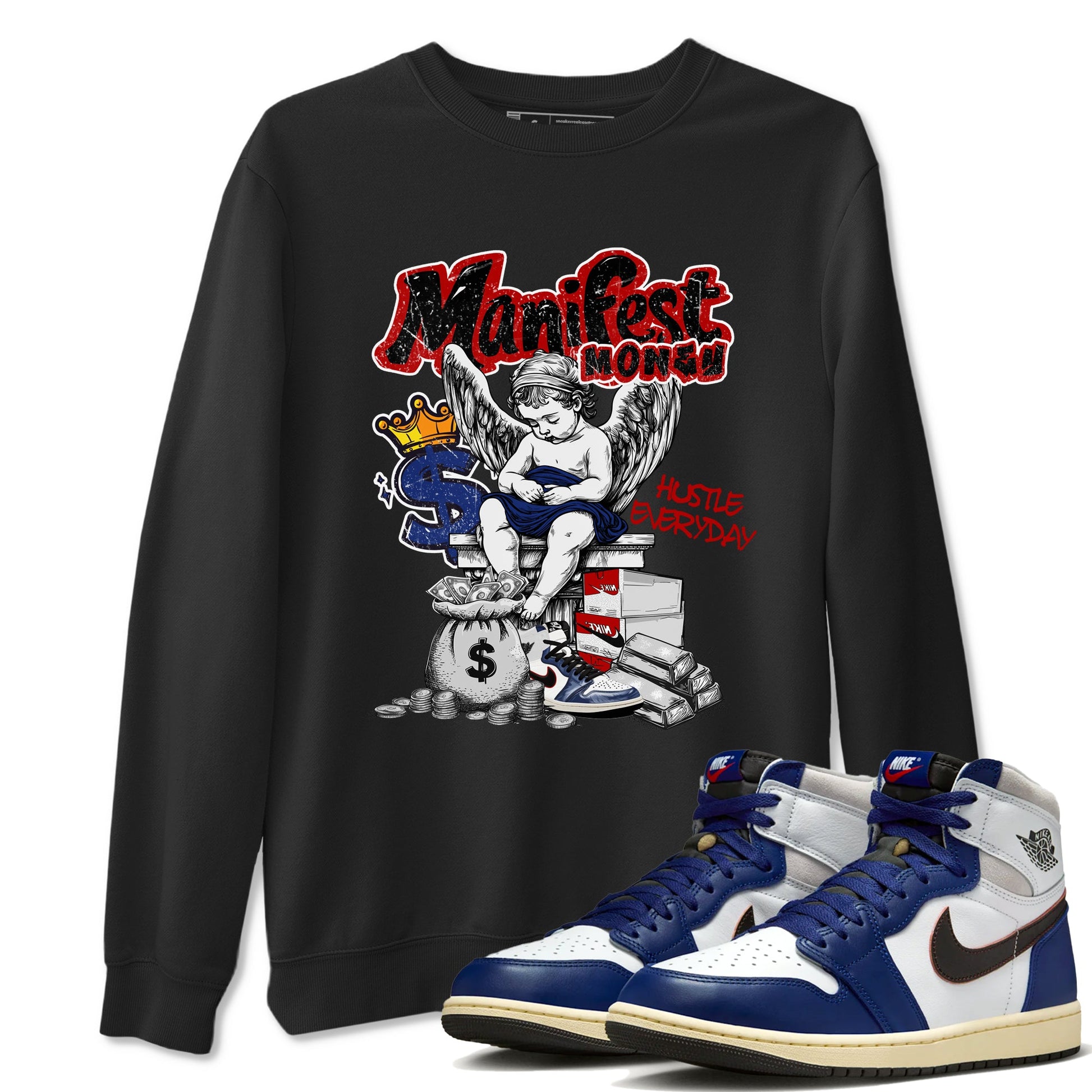 1s Rare Air shirts to match jordans Manifest Money sneaker match tees Air Jordan 1 High OG Rare Air Deep Royal Blue match shoes to clothes SNRT Sneaker Tees unisex cotton Black 1 shirts