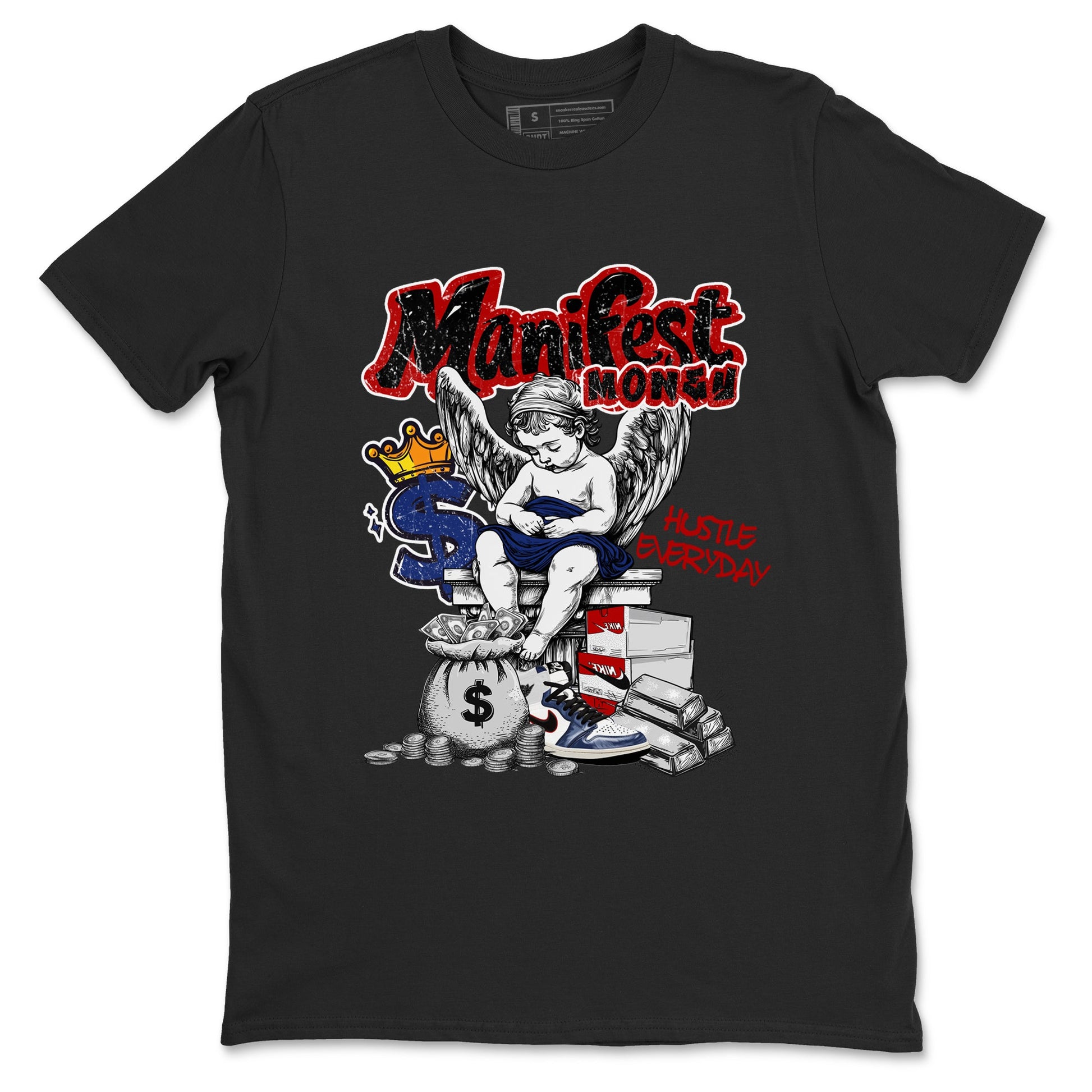 1s Rare Air shirts to match jordans Manifest Money sneaker match tees Air Jordan 1 High OG Rare Air Deep Royal Blue match shoes to clothes SNRT Sneaker Tees unisex cotton Black 2 shirts