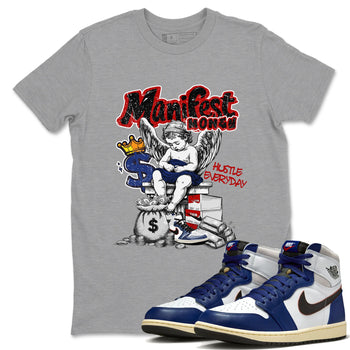 1s Rare Air shirts to match jordans Manifest Money sneaker match tees Air Jordan 1 High OG Rare Air Deep Royal Blue match shoes to clothes SNRT Sneaker Tees unisex cotton Heather Grey 1 shirts