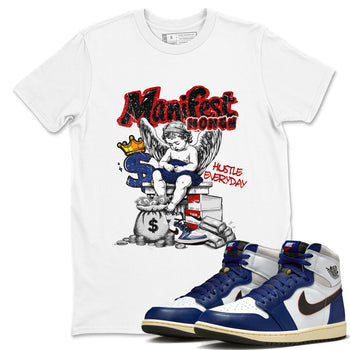 1s Rare Air shirts to match jordans Manifest Money sneaker match tees Air Jordan 1 High OG Rare Air Deep Royal Blue match shoes to clothes SNRT Sneaker Tees unisex cotton White 1 shirts