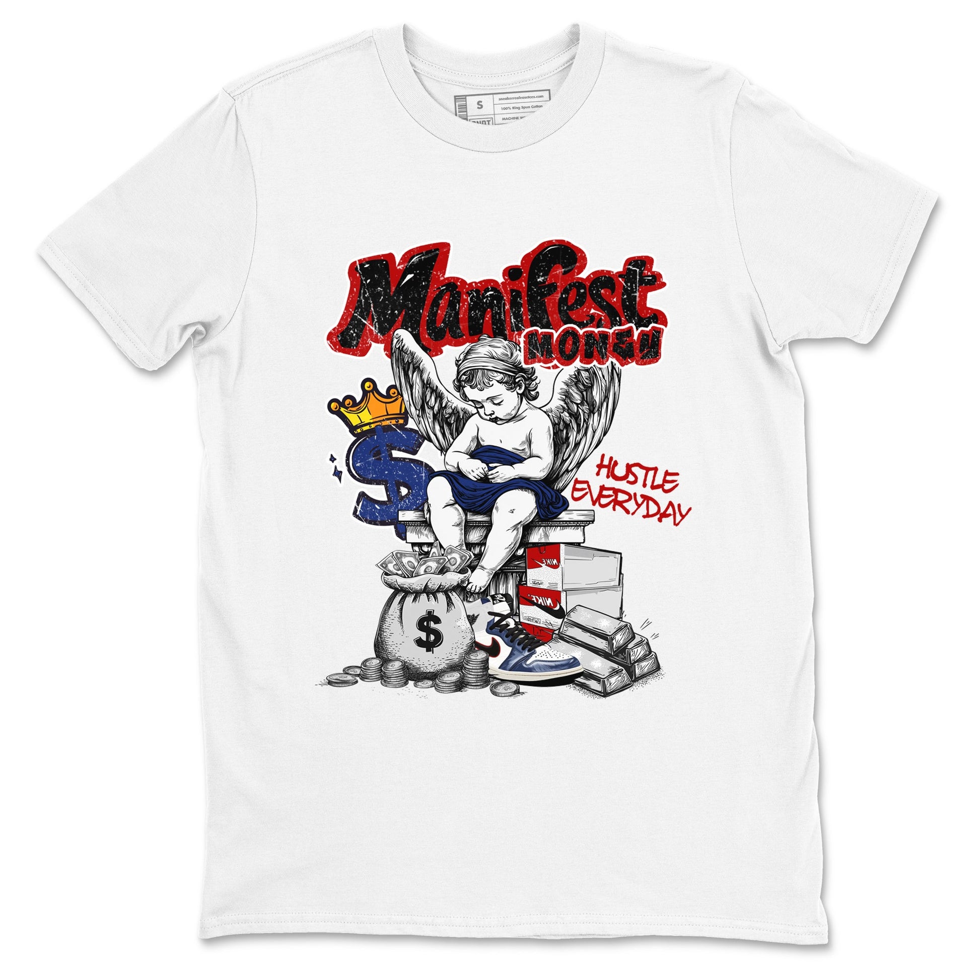 1s Rare Air shirts to match jordans Manifest Money sneaker match tees Air Jordan 1 High OG Rare Air Deep Royal Blue match shoes to clothes SNRT Sneaker Tees unisex cotton White 2 shirts