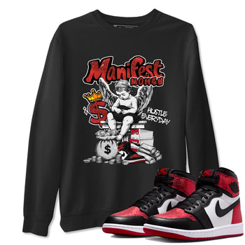 Manifest Money sneaker match t-shirt styled to complete your fit with the Air Jordan 1 Ruby sneakers, shown in Black 1.