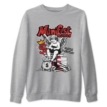 Manifest Money sneaker match t-shirt styled to complete your fit with the Air Jordan 1 Ruby sneakers, shown in Heather Grey 2.