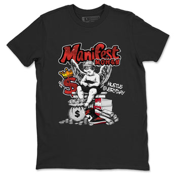 Manifest Money sneaker match t-shirt styled to complete your fit with the Air Jordan 1 Ruby sneakers, shown in Black 2.