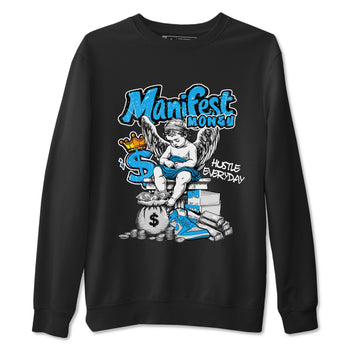Manifest Money sneaker match t-shirt styled to complete your fit with the Air Jordan 1 UNC Reimagined sneakers, shown in Black 2.