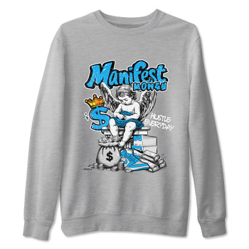 Manifest Money sneaker match t-shirt styled to complete your fit with the Air Jordan 1 UNC Reimagined sneakers, shown in Heather Grey 2.