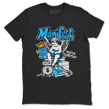 Manifest Money sneaker match t-shirt styled to complete your fit with the Air Jordan 1 UNC Reimagined sneakers, shown in Black 2.