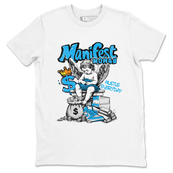 Manifest Money sneaker match t-shirt styled to complete your fit with the Air Jordan 1 UNC Reimagined sneakers, shown in White 2.