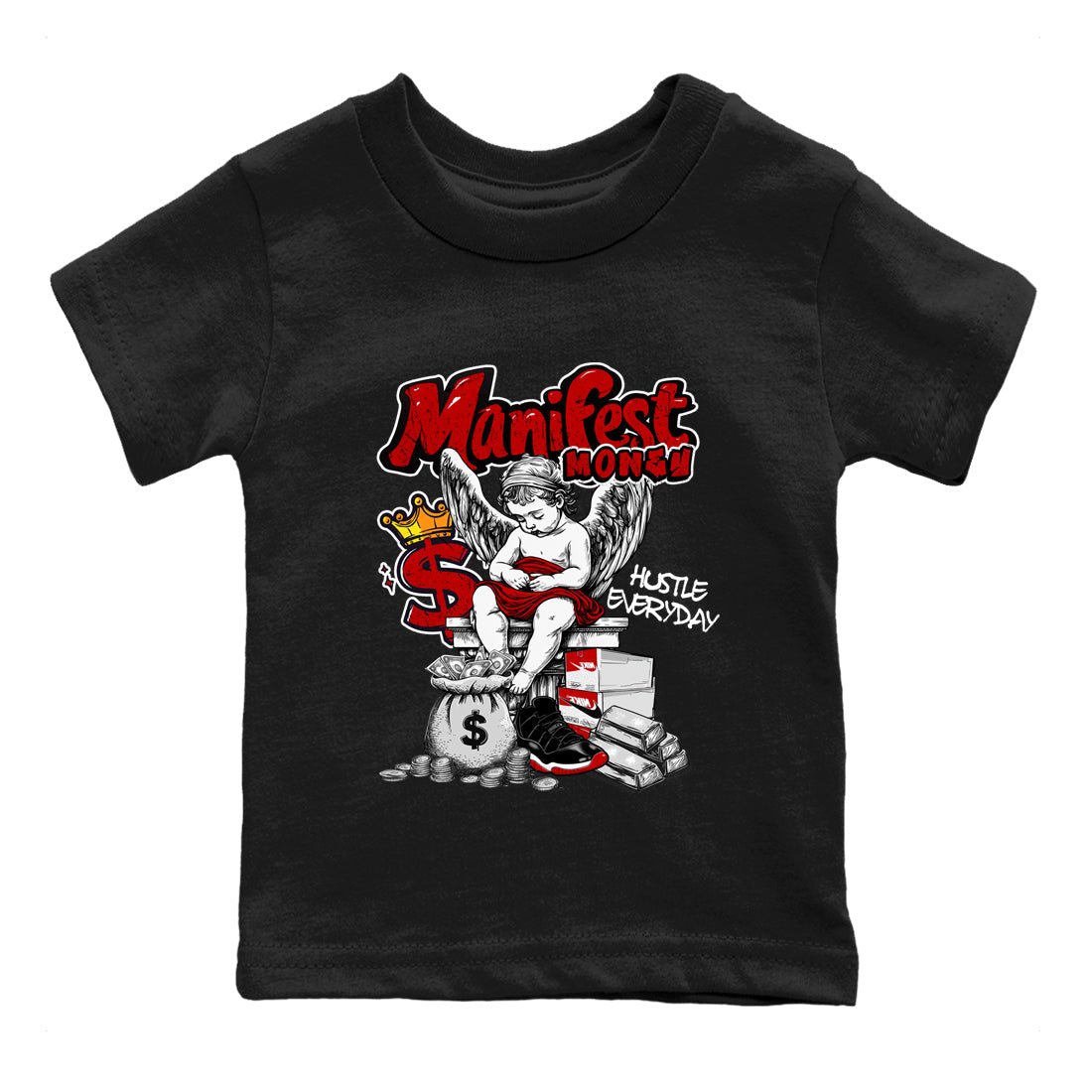 11s Bred shirts to match jordans Manifest Money sneaker match tees Air Jordan 11 Retro Bred match shoes to clothes SNRT Sneaker Tees Youth Baby Black 2 tee